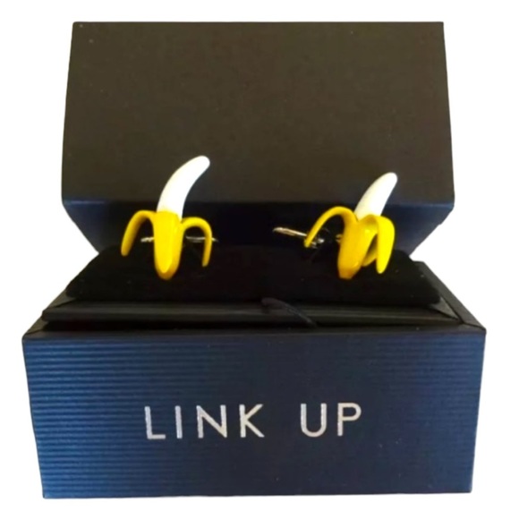 Link Up Going Bananas Cuff Links Silver Tone Hand Painted Enamel FATHER GIFT NWT